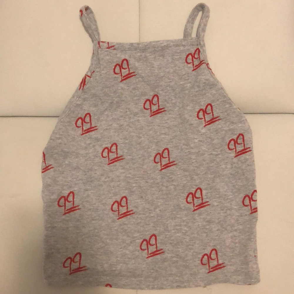 Slightly cropped high neck grey shirt with emojis